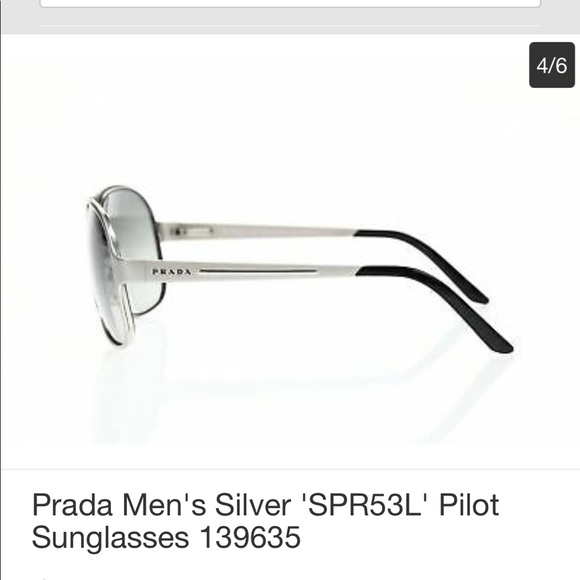 PRADA Men's Silver 'SPR53L' Pilot Sunglasses - Picture 7 of 14